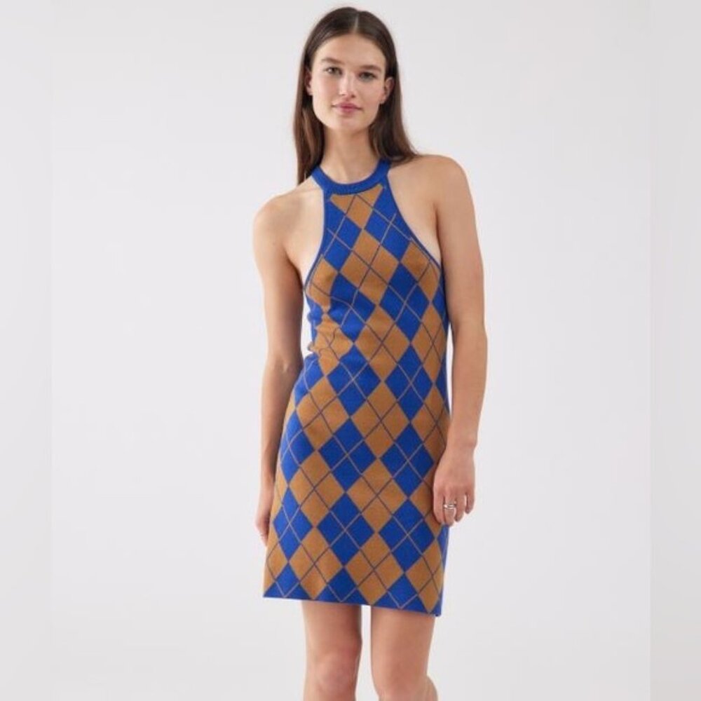 NWT Urban Outfitters Charlie Argyle Knit Mini Dress